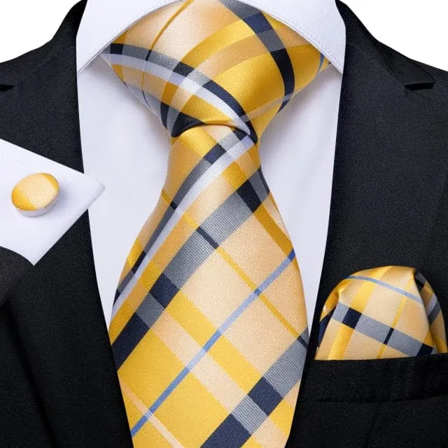 Divine Inspiration Styles Necklaces DBG VIP Design Collection Mens Fashion Golden Yellow Plaid 100 Premium Quality Silk Ties
