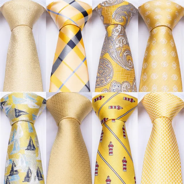 Divine Inspiration Styles Necklaces DBG VIP Design Collection Mens Fashion Golden Yellow Plaid 100 Premium Quality Silk Ties