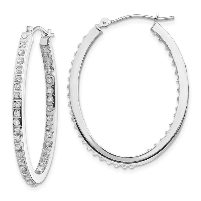 Earrings 14k White Gold Diamond Fascination Oval Hinged Hoop Earrings Jewelry
