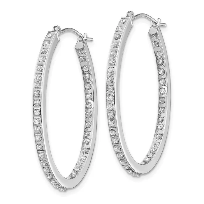 Earrings 14k White Gold Diamond Fascination Oval Hinged Hoop Earrings Jewelry