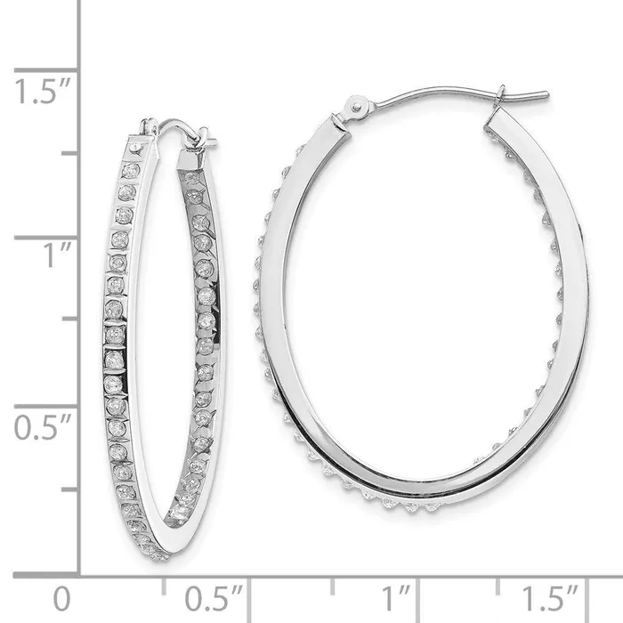 Earrings 14k White Gold Diamond Fascination Oval Hinged Hoop Earrings Jewelry
