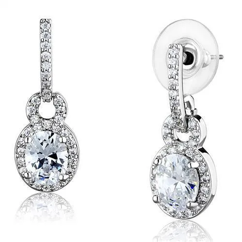 Earrings 3W1276 Rhodium Brass Earrings with AAA Grade CZ in Clear Alamode