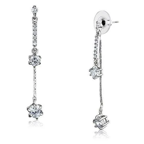 Earrings 3W1277 Rhodium Brass Earrings with AAA Grade CZ in Clear Alamode