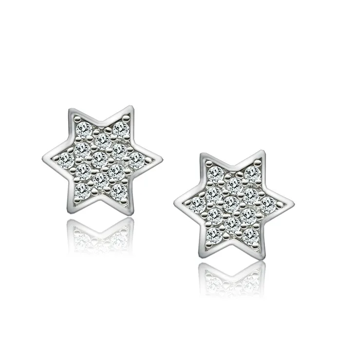 Earrings Alamode 3W092 Rhodium Brass Earrings with AAA Grade CZ in Clear