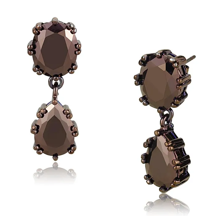 Earrings Alamode 3W1121 IP Coffee light Brass Earrings with AAA Grade CZ in Light Coffee