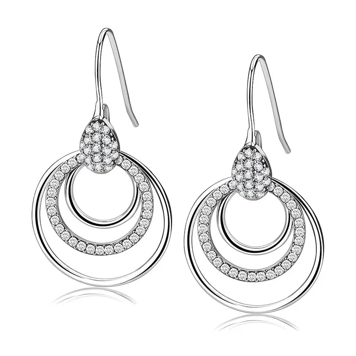 Earrings Alamode DA099 High polished no plating Stainless Steel Earrings with AAA Grade CZ in Clear