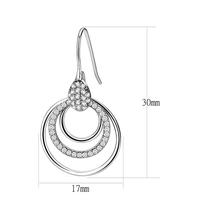 Earrings Alamode DA099 High polished no plating Stainless Steel Earrings with AAA Grade CZ in Clear