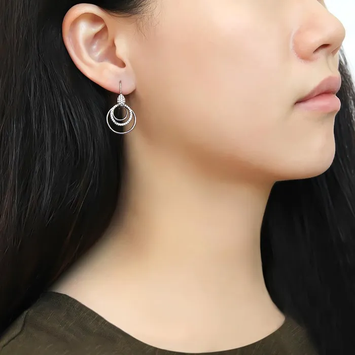 Earrings Alamode DA099 High polished no plating Stainless Steel Earrings with AAA Grade CZ in Clear