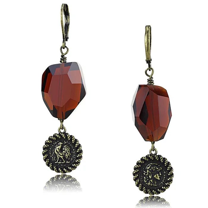 Earrings Alamode LO4193 Antique Copper Brass Earrings with Synthetic Synthetic Glass in Garnet