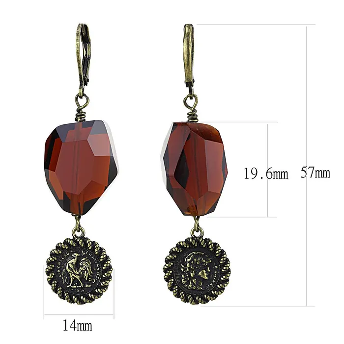 Earrings Alamode LO4193 Antique Copper Brass Earrings with Synthetic Synthetic Glass in Garnet
