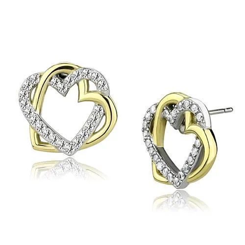 Earrings Alamode TK3153 TwoTone IP Gold Ion Plating Stainless Steel Earrings with AAA Grade CZ in Clear
