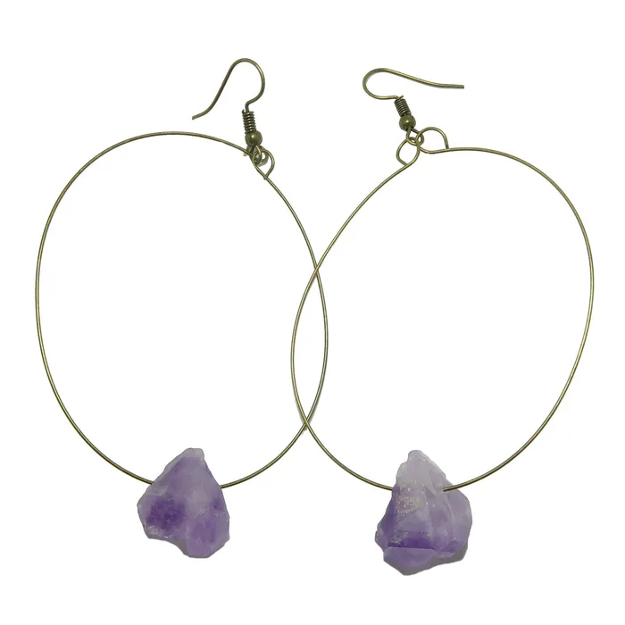 Earrings Amethyst Earrings Purple Beauty Raw Gem Hoops Satin Crystals