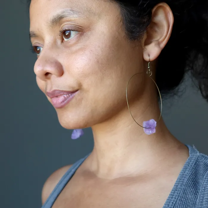 Earrings Amethyst Earrings Purple Beauty Raw Gem Hoops Satin Crystals