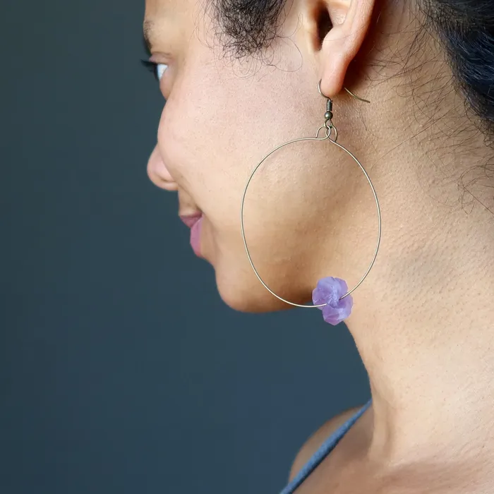 Earrings Amethyst Earrings Purple Beauty Raw Gem Hoops Satin Crystals