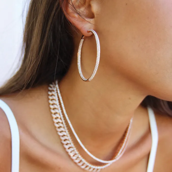 Earrings anitako THREE ROW DIAMOND LARGE HOOP EARRINGS