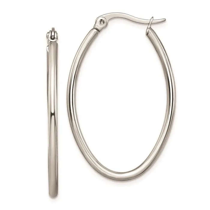 Earrings Chisel Stainless Steel 25mm Diameter Oval Hoop Earrings