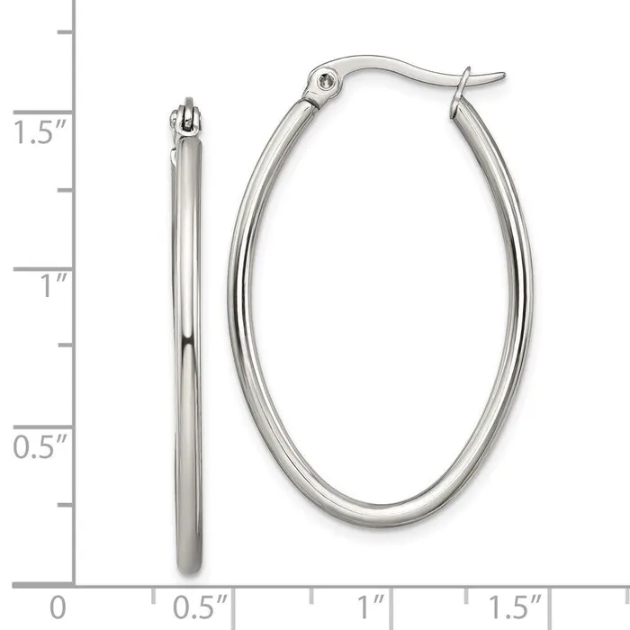 Earrings Chisel Stainless Steel 25mm Diameter Oval Hoop Earrings