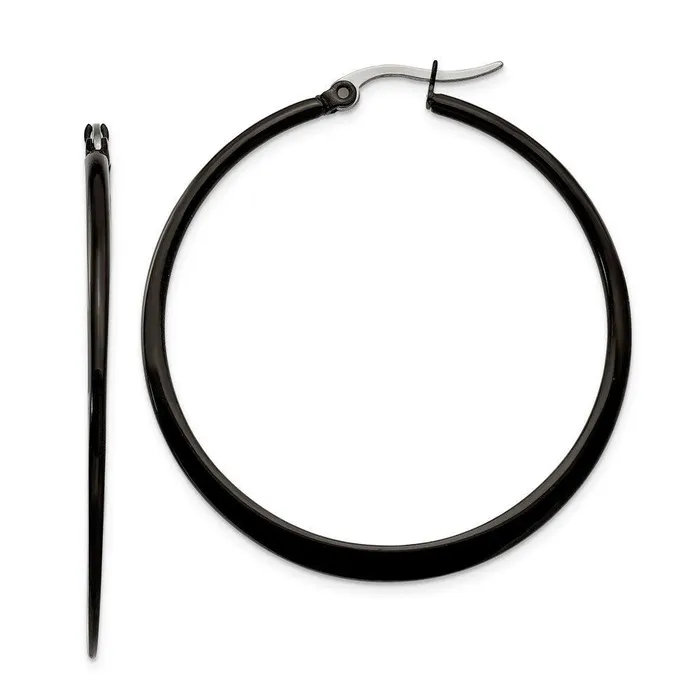 Earrings Chisel Stainless Steel Black IP plated 43mm Hoop Earrings
