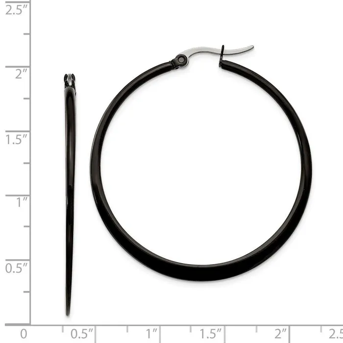 Earrings Chisel Stainless Steel Black IP plated 43mm Hoop Earrings