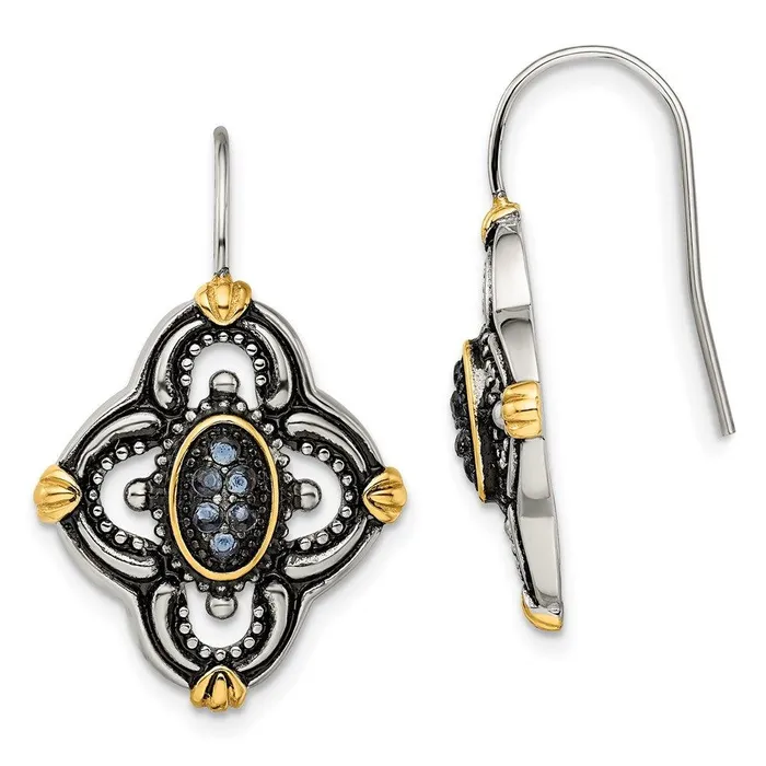 Earrings Chisel Stainless Steel Blue Glass Yellow IPplated Accent Antiqued Earrings