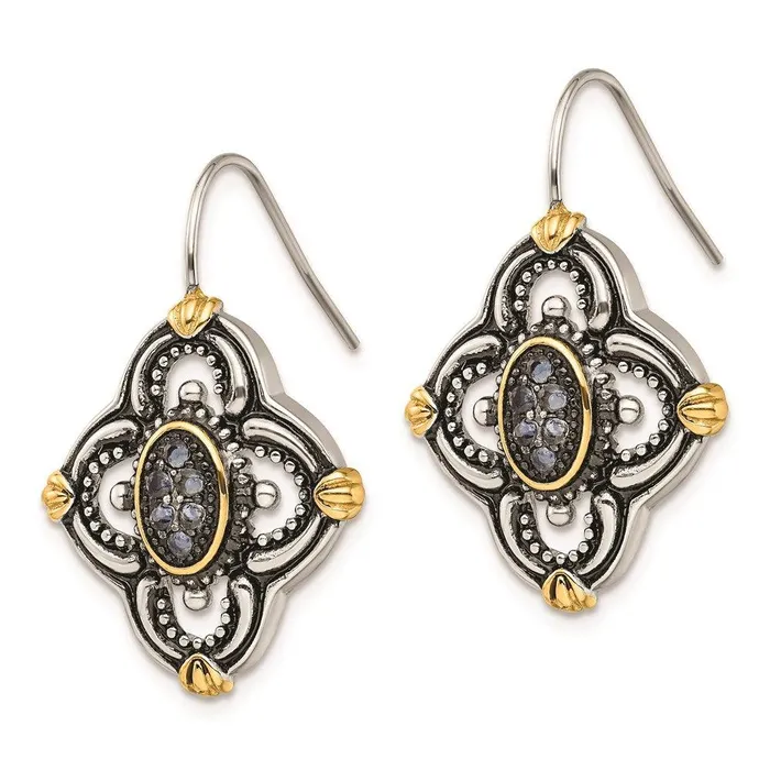 Earrings Chisel Stainless Steel Blue Glass Yellow IPplated Accent Antiqued Earrings