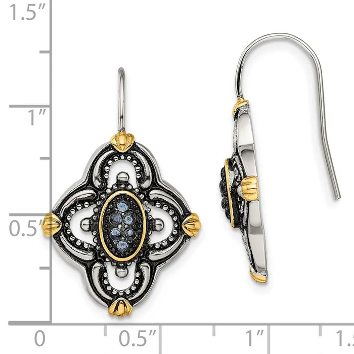 Earrings Chisel Stainless Steel Blue Glass Yellow IPplated Accent Antiqued Earrings