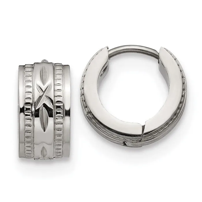 Earrings Chisel Stainless Steel Patterned Hinged Hoop Earrings