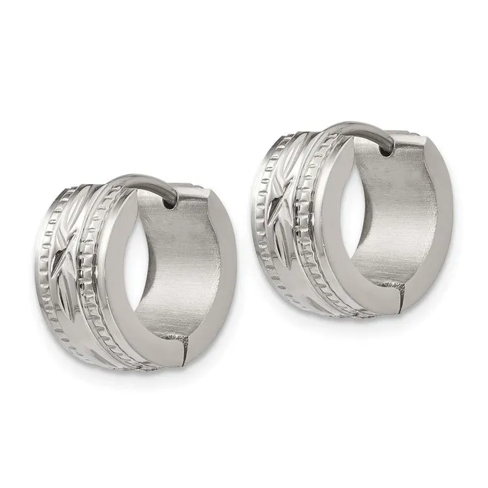 Earrings Chisel Stainless Steel Patterned Hinged Hoop Earrings