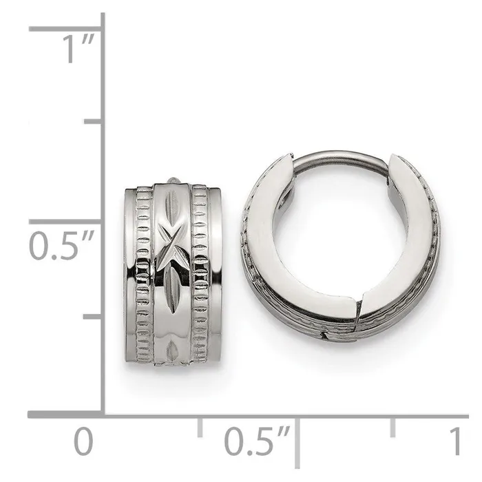 Earrings Chisel Stainless Steel Patterned Hinged Hoop Earrings
