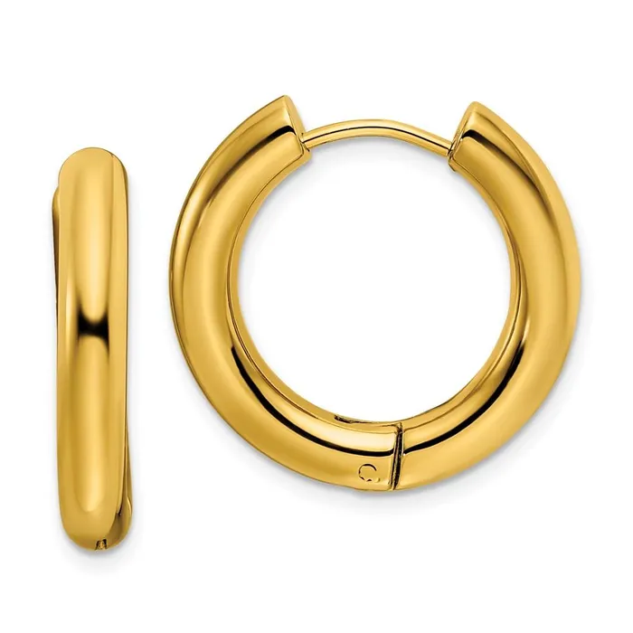 Earrings Chisel Stainless Steel Polished Yellow IPplated 4mm Hinged Hoop Earrings