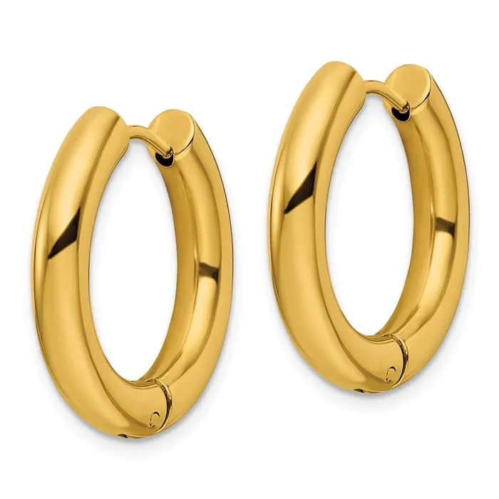 Earrings Chisel Stainless Steel Polished Yellow IPplated 4mm Hinged Hoop Earrings