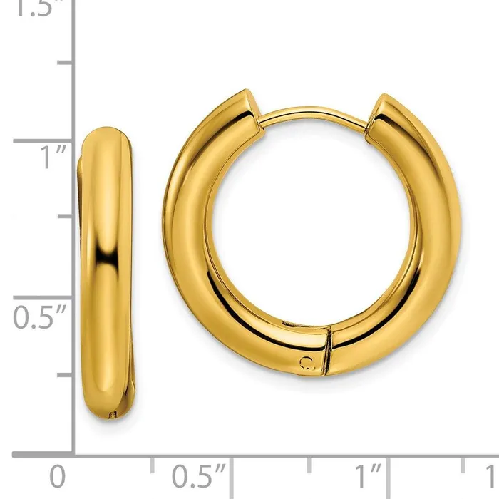 Earrings Chisel Stainless Steel Polished Yellow IPplated 4mm Hinged Hoop Earrings