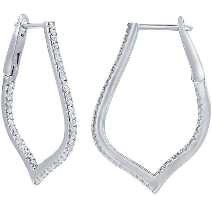Earrings Classic Classic Womens Earrings Sterling Silver Ultra Thin 30mm CZ Marquise Hoop D7885