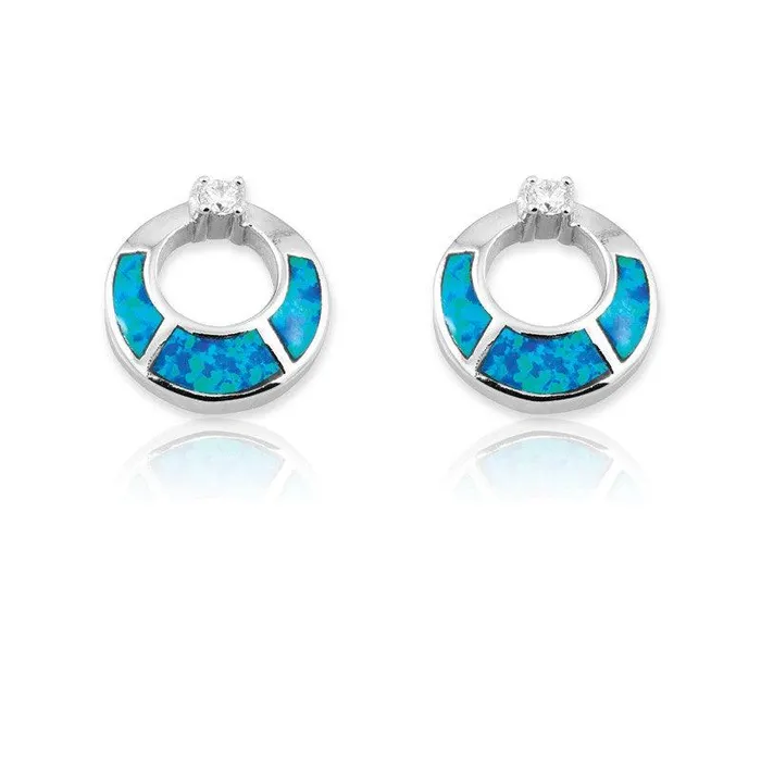 Earrings Classic Sterling Silver Blue Inlay Open Circles Earrings