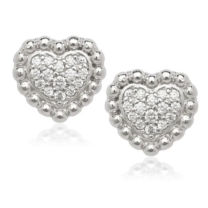 Earrings Classic Sterling Silver Small Heart Beaded Stud Earrings