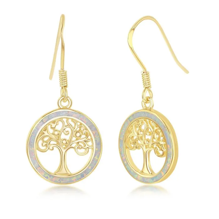 Earrings Classic Sterling Silver White Inlay Tree of Life Earrings