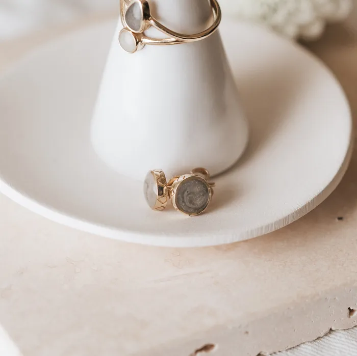 Earrings closebymejewelry Detailed Circle Stud Cremation Earrings in 14K Rose Gold