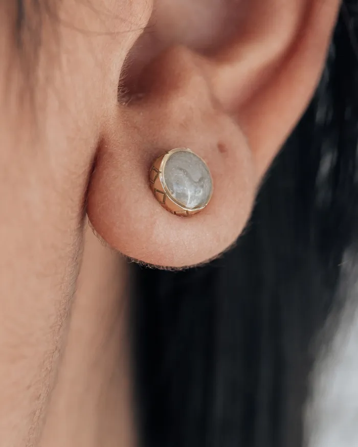 Earrings closebymejewelry Detailed Circle Stud Cremation Earrings in 14K Rose Gold