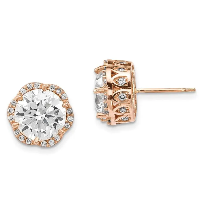 Earrings Jewelry 10K Tiara Collection Rose Gold Polished CZ Post Earrings
