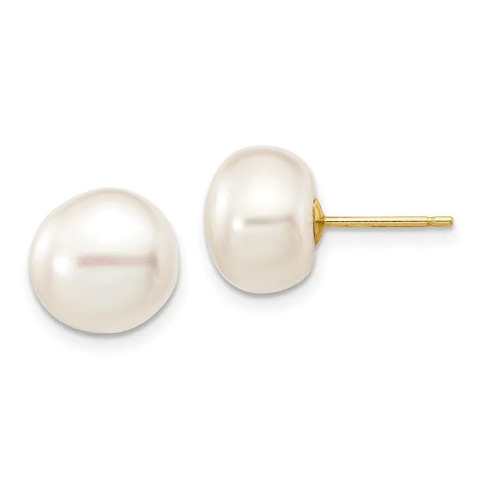 Earrings Jewelry 14k 910mm White Button Freshwater Cultured Pearl Stud Post Earrings
