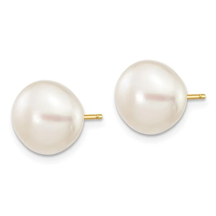 Earrings Jewelry 14k 910mm White Button Freshwater Cultured Pearl Stud Post Earrings