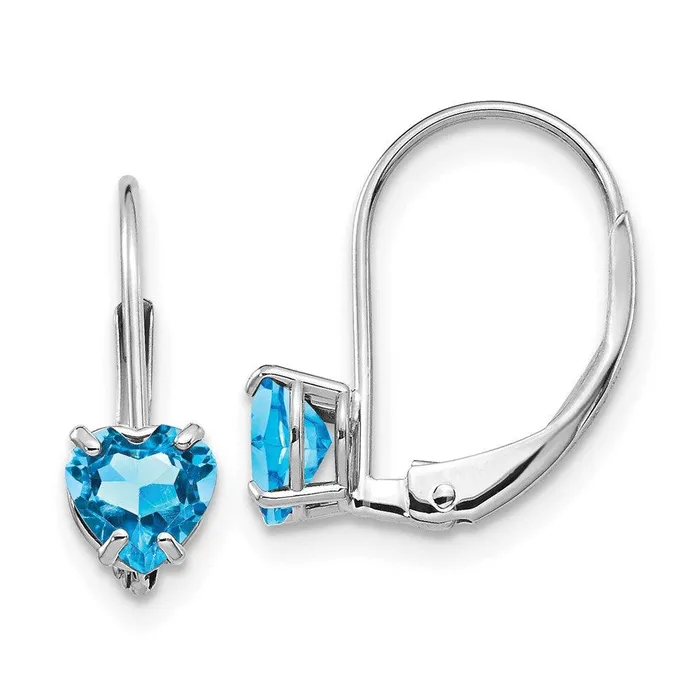 Earrings Jewelry 14k White Gold 5mm Heart Blue Topaz Leverback Earrings