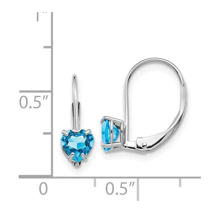 Earrings Jewelry 14k White Gold 5mm Heart Blue Topaz Leverback Earrings