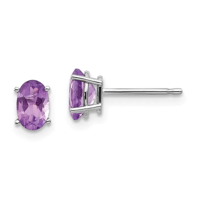Earrings Jewelry 14k White Gold 6x4 Oval FebruaryAmethyst Post Earrings
