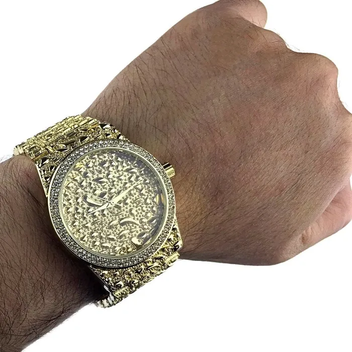Earrings Mens Gold Finish Nugget Design Gold Nugget Watch Bling Cartel Admin
