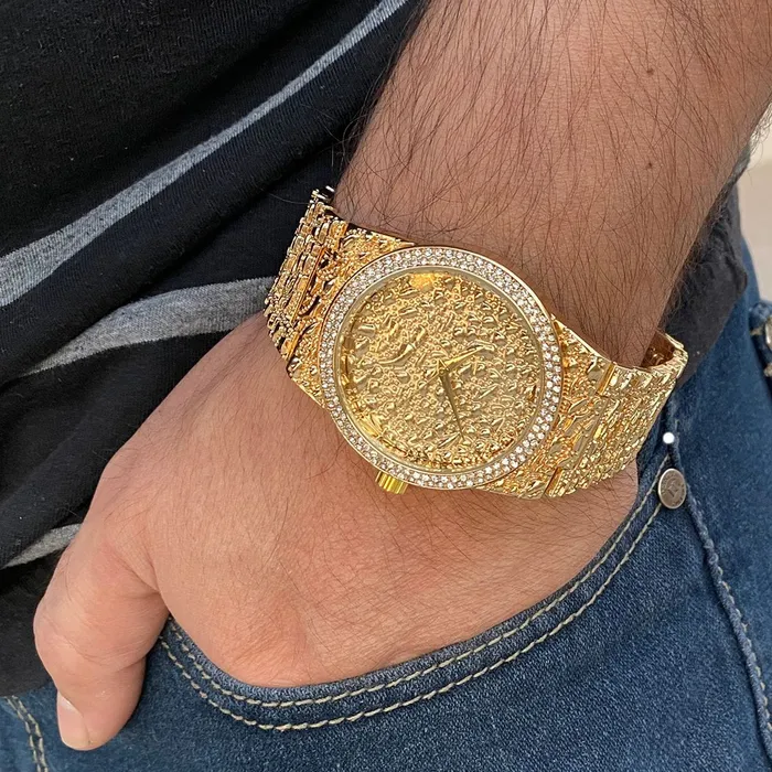 Earrings Mens Gold Finish Nugget Design Gold Nugget Watch Bling Cartel Admin
