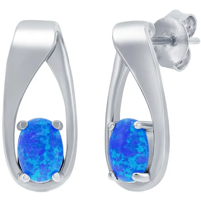 Earrings Opalata Womens Earrings Sterling Silver Oval Blue Opal Long Post Back D7942 Classic