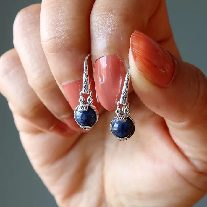Earrings Satin Crystals Sodalite Earrings Spiritual Light Blue Night Sterling Silver