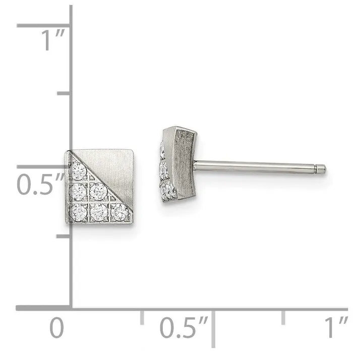 Earrings Stainless Steel Brushed CZ Square Post Earrings Chisel