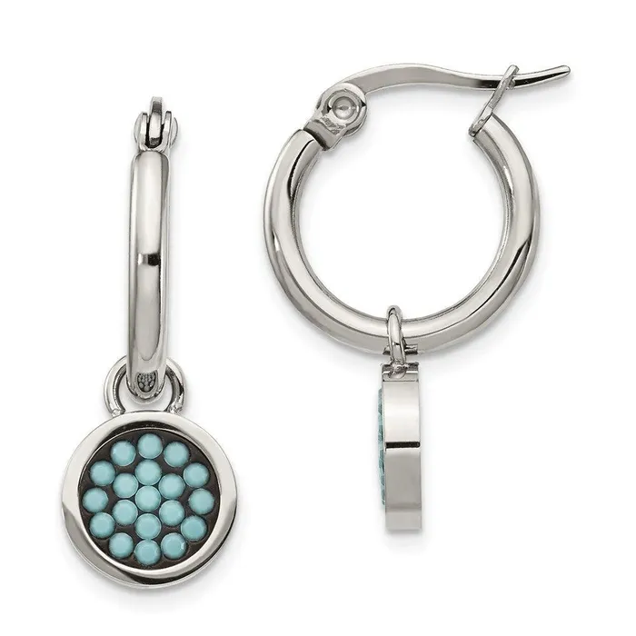 Earrings Stainless Steel Polished wPreciosa Crystal Circle Dangle Hoop Earrings Chisel
